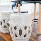 Natural Glazed Circle Stool - White